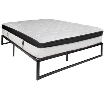 Flash Furniture 14 Inch Metal Platform Bed Frame With 12 Inch Memory Foam Pocket Spring Mattress, No Box Spring Required, Queen