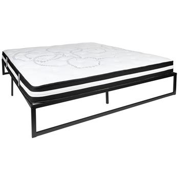 Flash Furniture 14&quot; Metal Platform Bed Frame With 12 Inch Memory Foam Pocket Spring Mattress In A Box (No Box Spring Required), King