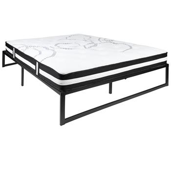 Flash Furniture 14&quot; Metal Platform Bed Frame With 12 Inch Memory Foam Pocket Spring Mattress In A Box (No Box Spring Required), Queen