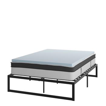 Flash Furniture Metal Platform Bed Frame Set, 12 in Pocket Spring Mattress with 2 in Cool Gel Memory Foam Topper, Queen Size