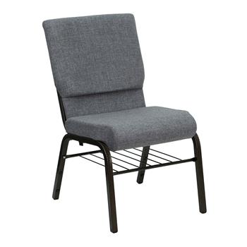 Flash Furniture HERCULES Series 18.5&#39;&#39;W Church Chair in Gray Fabric with Book Rack - Gold Vein Frame