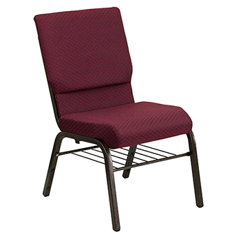 Flash Furniture HERCULES Series 18.5&#39;&#39;W Church Chair in Burgundy Patterned Fabric with Book Rack - Gold Vein Frame