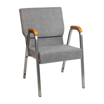 Flash Furniture Hercules Series 21&quot;W Stacking Wood Accent Arm Church Chair, Gray Fabric, Silver Vein Frame