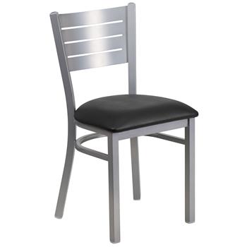 Flash Furniture HERCULES Series Silver Slat Back Metal Restaurant Chair, Black Vinyl Seat