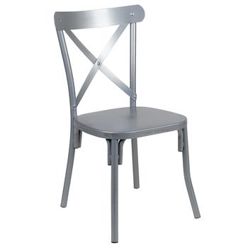 Flash Furniture Metal Cross Back Dining Chair, Distressed Rustic Silver Finish