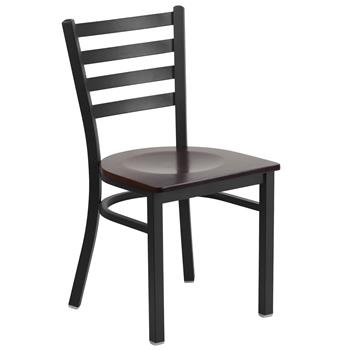 Flash Furniture HERCULES Series Black Ladder Back Metal Restaurant Chair, Walnut Wood Seat