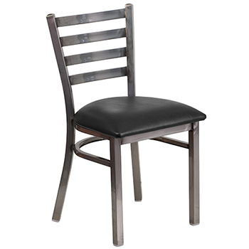 Flash Furniture HERCULES Series Clear Coated Ladder Back Metal Restaurant Chair, Black Vinyl Seat