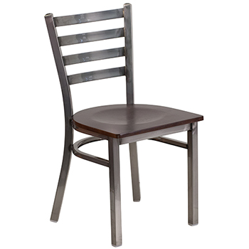 Flash Furniture HERCULES Series Clear Coated Ladder Back Metal Restaurant Chair, Walnut Wood Seat