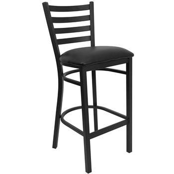 Flash Furniture HERCULES Series Black Ladder Back Metal Restaurant Barstool, Black Vinyl Seat