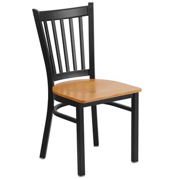 Flash Furniture HERCULES Series Black Vertical Back Metal Restaurant Chair - Natural Wood Seat