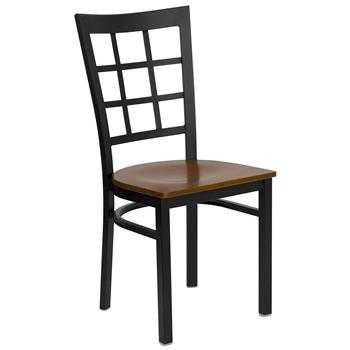 Flash Furniture HERCULES Series Black Window Back Metal Restaurant Chair, Cherry Wood Seat