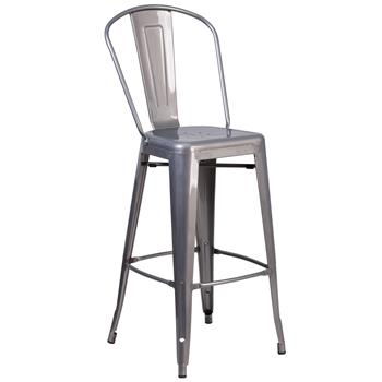 Flash Furniture Clear Coated Indoor Barstool with Back, 30&quot; H