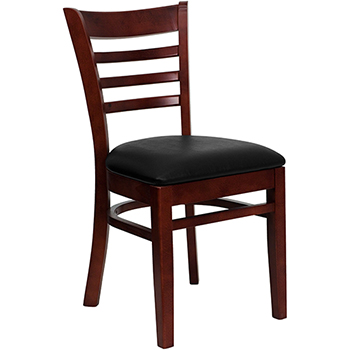 Flash Furniture HERCULES Series Ladder Back Mahogany Wood Restaurant Chair - Black Vinyl Seat