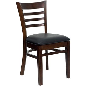 Flash Furniture Hercules Series Ladder Back Walnut Wood Restaurant Chair, Black Vinyl Seat