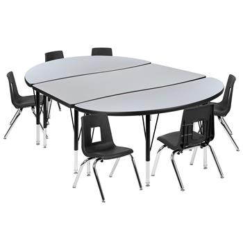 Flash Furniture 76&quot; Oval Wave Laminate Activity Table With 12&quot; Student Stack Chairs, Grey/Black