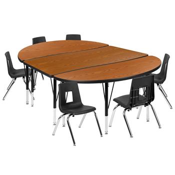 Flash Furniture 76&quot; Oval Wave Laminate Activity Table With 12&quot; Student Stack Chairs, Oak/Black