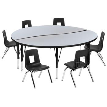 Flash Furniture 60&quot; Circle Wave Laminate Activity Table With 12&quot; Student Stack Chairs, Grey/Black