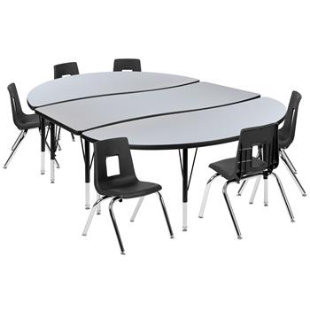 Flash Furniture 86&quot; Oval Wave Laminate Activity Table With 14&quot; Student Stack Chairs, Grey/Black