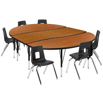 Flash Furniture 86&quot; Oval Wave Laminate Activity Table With 14&quot; Student Stack Chairs, Oak/Black