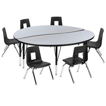 Flash Furniture 60&quot; Circle Wave Laminate Activity Table With 14&quot; Student Stack Chairs, Grey/Black