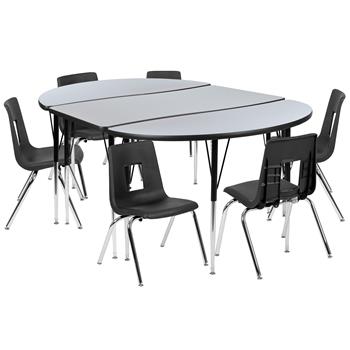 Flash Furniture 76&quot; Oval Wave Laminate Activity Table With 16&quot; Student Stack Chairs, Grey/Black