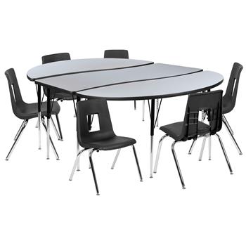 Flash Furniture 86&quot; Oval Wave Laminate Activity Table With 16&quot; Student Stack Chairs, Grey/Black