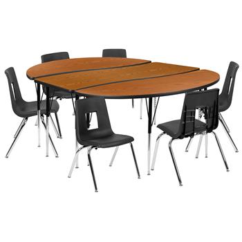 Flash Furniture 86&quot; Oval Wave Laminate Activity Table With 16&quot; Student Stack Chairs, Oak/Black