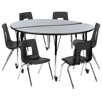Flash Furniture Mobile 60&quot; Circle Wave Laminate Activity Table With 16&quot; Student Stack Chairs, Grey/Black