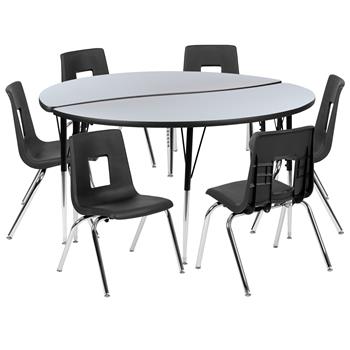 Flash Furniture 60&quot; Circle Wave Laminate Activity Table With 16&quot; Student Stack Chairs, Grey/Black