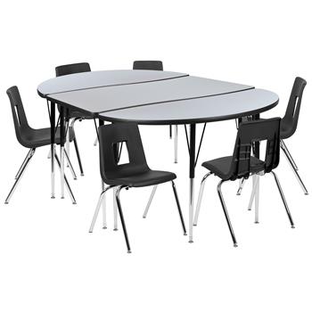 Flash Furniture 76&quot; Oval Wave Laminate Activity Table With 18&quot; Student Stack Chairs, Grey/Black