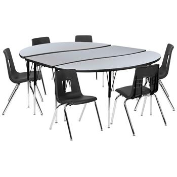 Flash Furniture 86&quot; Oval Wave Laminate Activity Table With 18&quot; Student Stack Chairs, Grey/Black
