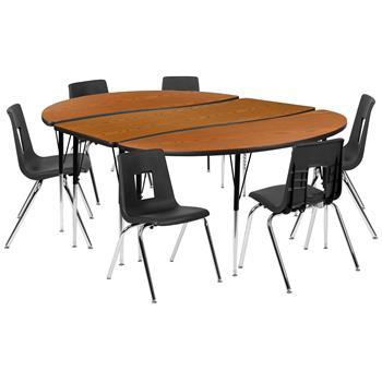 Flash Furniture 86&quot; Oval Wave Laminate Activity Table With 18&quot; Student Stack Chairs, Oak/Black