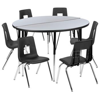 Flash Furniture 47.5&quot; Circle Wave Laminate Activity Table With 18&quot; Student Stack Chairs, Grey/Black