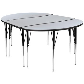 Flash Furniture 3-Piece 76&quot; Height Adjustable Oval Wave Activity Table, Thermal Laminate, Grey