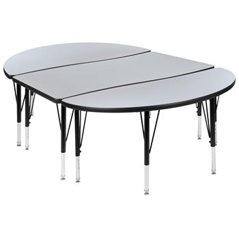 Flash Furniture 3-Piece 76&quot; Short-Leg Height Adjustable Oval Wave Activity Table, Thermal Laminate, Grey