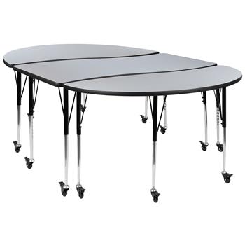 Flash Furniture 3-Piece Mobile 86&quot; Height Adjustable Oval Wave Activity Table, Thermal Laminate, Grey
