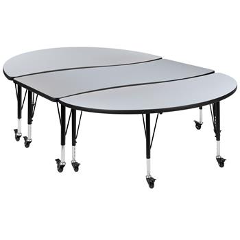 Flash Furniture 3-Piece Mobile 86&quot; Short-Leg Height Adjustable Oval Wave Activity Table, Thermal Laminate, Grey