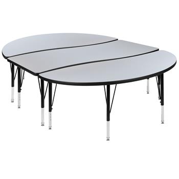 Flash Furniture 3-Piece 86&quot; Short-Leg Height Adjustable Oval Wave Activity Table, Thermal Laminate, Grey