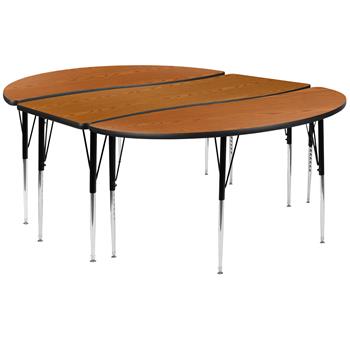 Flash Furniture 3-Piece 86&quot; Height Adjustable Oval Wave Activity Table, Thermal Laminate, Oak