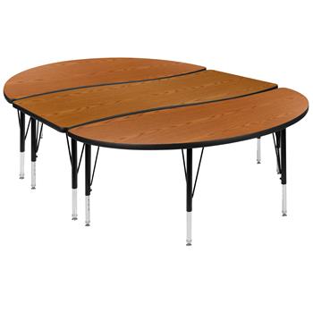 Flash Furniture 3-Piece 86&quot; Short-Leg Height Adjustable Oval Wave Activity Table, Thermal Laminate, Oak