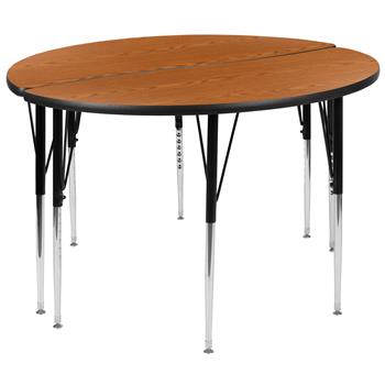 Flash Furniture 2-Piece 47.5&quot; Height Adjustable Circle Wave Activity Table, Thermal Laminate, Oak