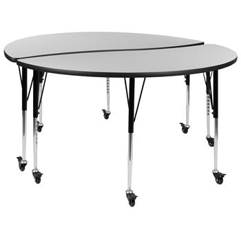 Flash Furniture 2-Piece Mobile 60&quot; Height Adjustable Circle Wave Activity Table, Thermal Laminate, Grey
