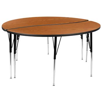 Flash Furniture 2-Piece 60&quot; Height Adjustable Circle Wave Activity Table, Thermal Laminate, Oak