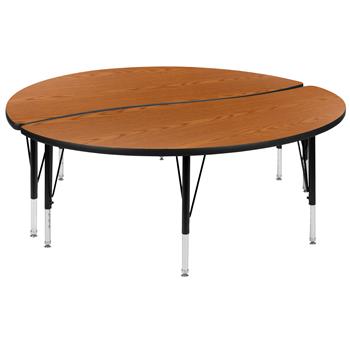 Flash Furniture 2-Piece 60&quot; Short-Leg Height Adjustable Circle Wave Activity Table, Thermal Laminate, Oak
