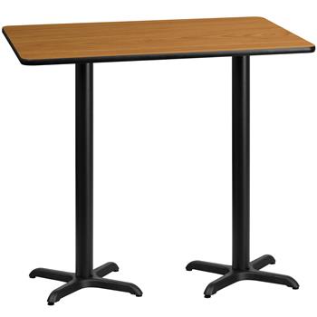 Flash Furniture Table Top with 22&quot; x 22&quot; Bar Height Table Bases, 30&quot; x 60&quot;, Laminate, Natural