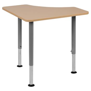 Flash Furniture Triangular Natural Collaborative Student Desk, Adjustable From 22.3&quot; To 34&quot;, Home And Classroom