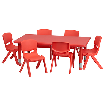 Flash Furniture Rectangular Height Adjustable Activity Table Set with 6 Chairs, Plastic, Red, 24&#39;&#39; W x 48&#39;&#39; L
