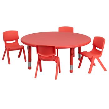 Flash Furniture Emmy Round Plastic Activity Table Set with 4 Chairs, 45 in, Height Adjustable, Red