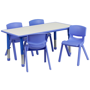 Flash Furniture Height Adjustable Activity Table Set with 4 Chairs, 23.63&quot; W x 47.25&quot; L, Plastic, Blue