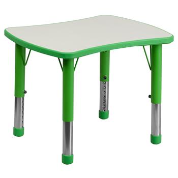 Flash Furniture Wren Rectangular Plastic Activity Table, 21-7/8 in W x 26-5/8 in L, Height Adjustable, Grey Top, Green